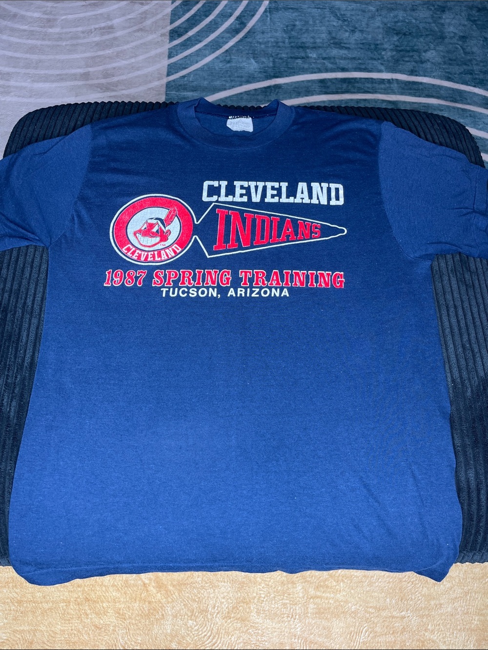 Vintage Cleveland Indians Navy Graphic Tee - 1987 Spring Training